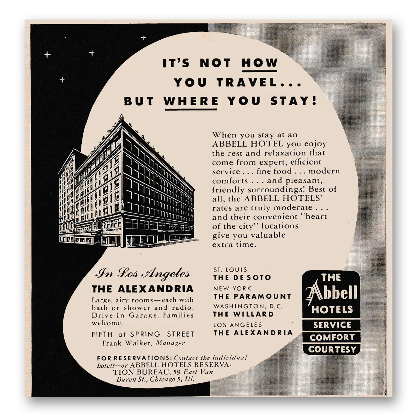 1949 Abbell Hotels Alexandria Los Angeles Vintage Magazine Print Ad