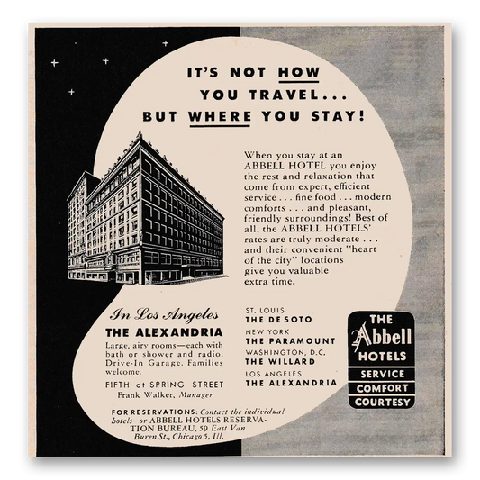 1949 Abbell Hotels Alexandria Los Angeles Vintage Magazine Print Ad