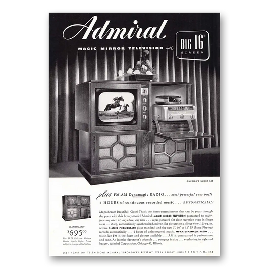 1949 Admiral Television Magic Mirror Television Big 16 Screen Vintage Magazine Print Ad