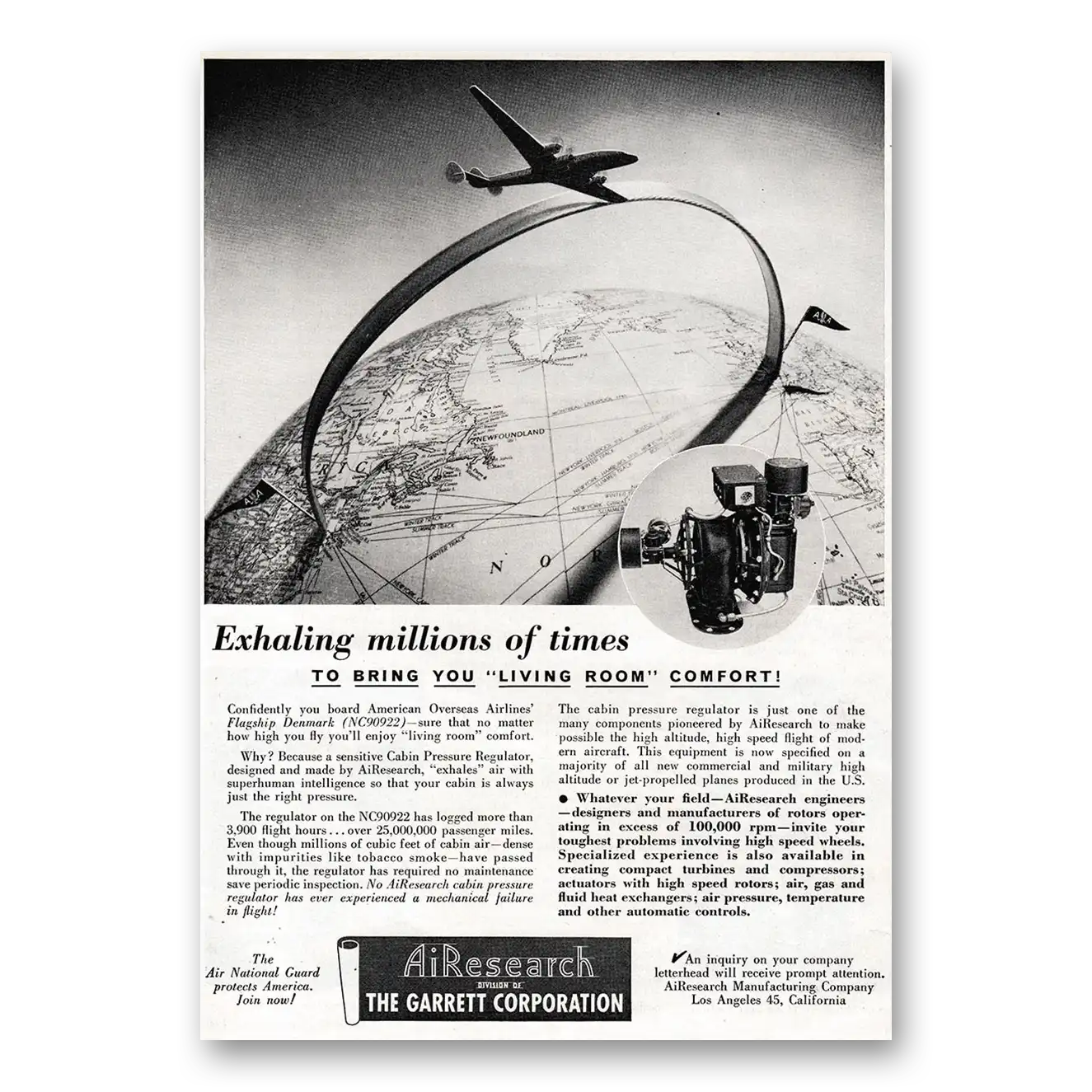 1949 Garrett AiResearch Exhaling Millions of Times Vintage Magazine Print Ad