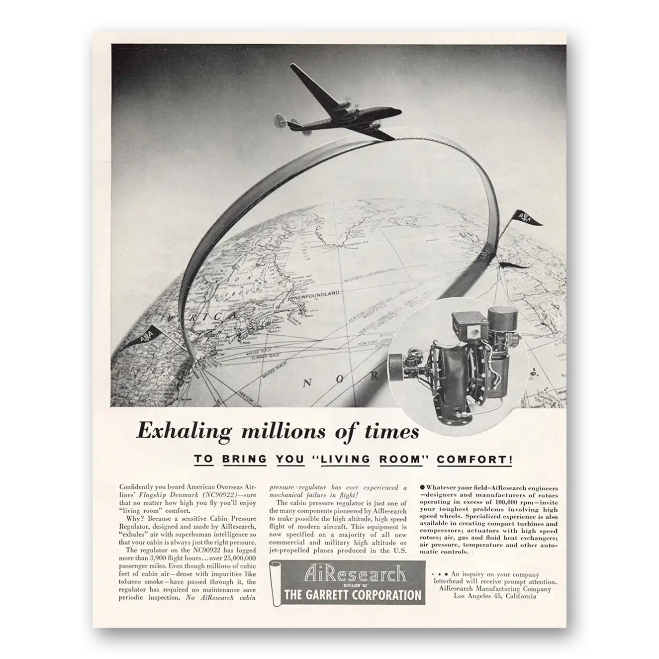 1949 Garrett AiResearch Exhaling Millions of Times Vintage Magazine Print Ad