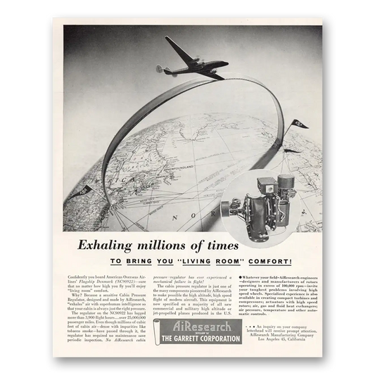 1949 Garrett AiResearch Exhaling Millions of Times Vintage Magazine Print Ad