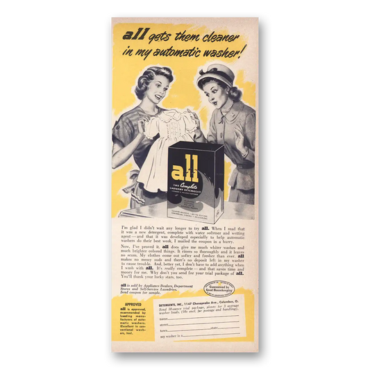 1949 All Detergent Gets Them Cleaner Automatic Washer Vintage Magazine Print Ad