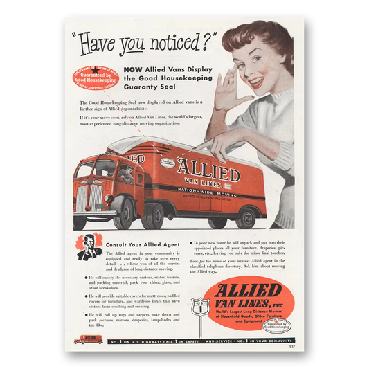 1949 Allied Van Lines Have You Noticed Vintage Magazine Print Ad