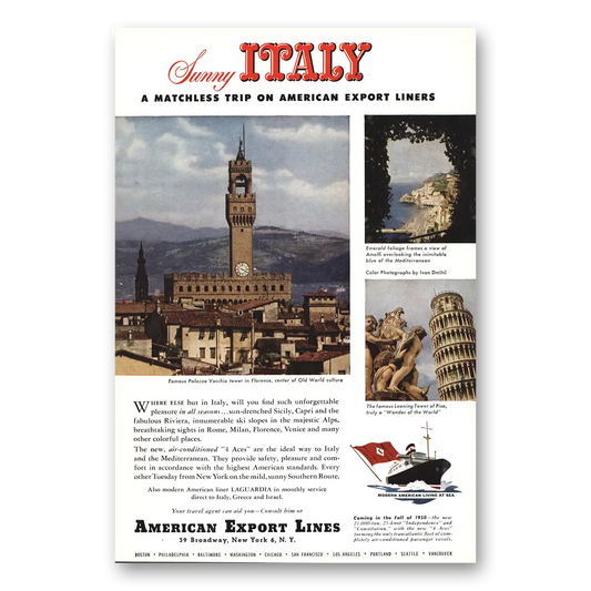 1949 American Export Lines Sunny Italy Vintage Magazine Print Ad