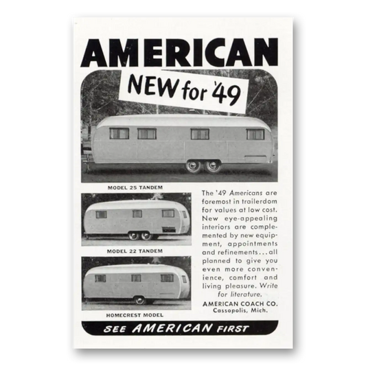 1949 American Coach Tandem and Homecrest Models Vintage Magazine Print Ad