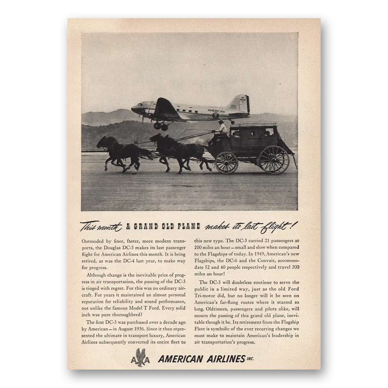 1949 American Airlines Grand Old Plane Vintage Magazine Print Ad