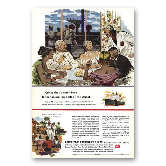 1949 American President Lines Cruise the Summer Zone Vintage Magazine Print Ad