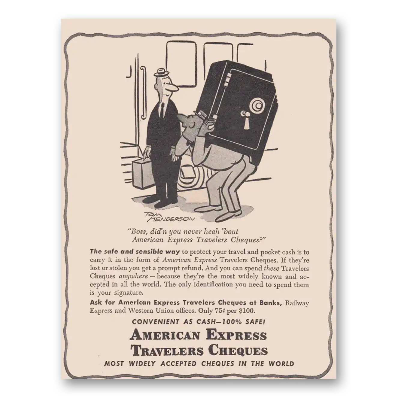 1949 American Express Travelers Cheques Henderson Boss Vintage Magazine Print Ad