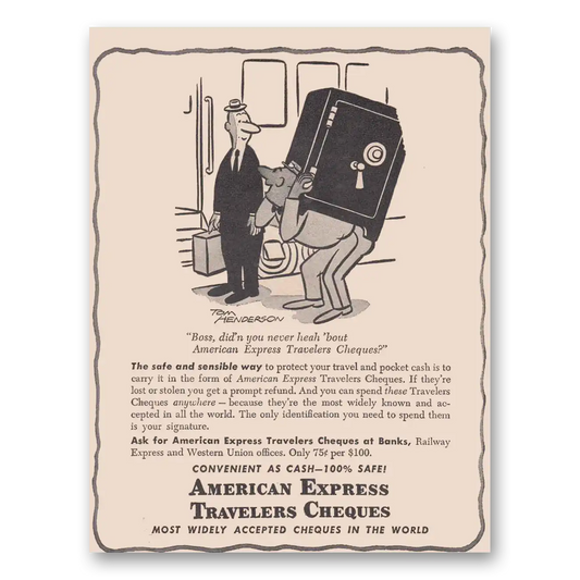 1949 American Express Travelers Cheques Henderson Boss Vintage Magazine Print Ad