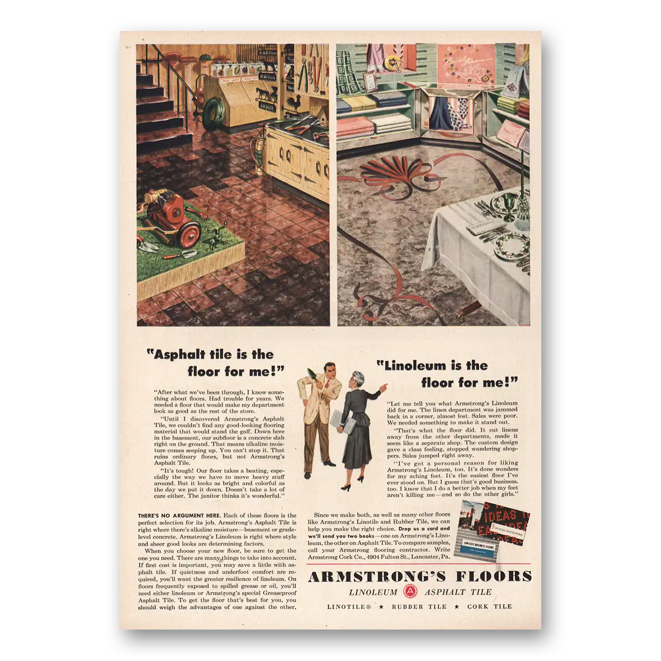 1949 Armstrong Linoleum Floors Asphalt Tile Is Floor For Me Vintage Magazine Print Ad