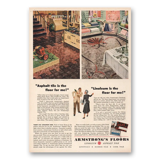 1949 Armstrong Linoleum Floors Asphalt Tile Is Floor For Me Vintage Magazine Print Ad