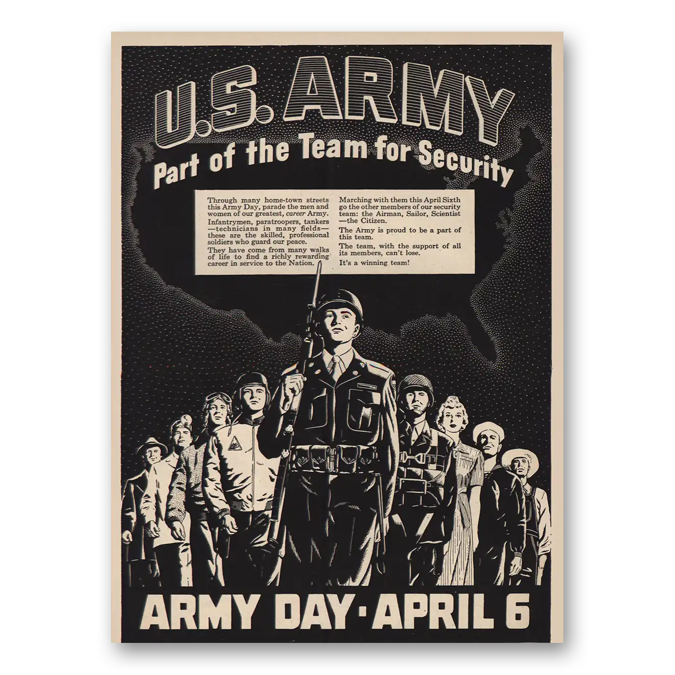 1949 US Army Army Day April 6 Vintage Magazine Print Ad