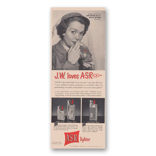 1949 ASR Lighters JW Loves ASR Jane Wyman Vintage Magazine Print Ad