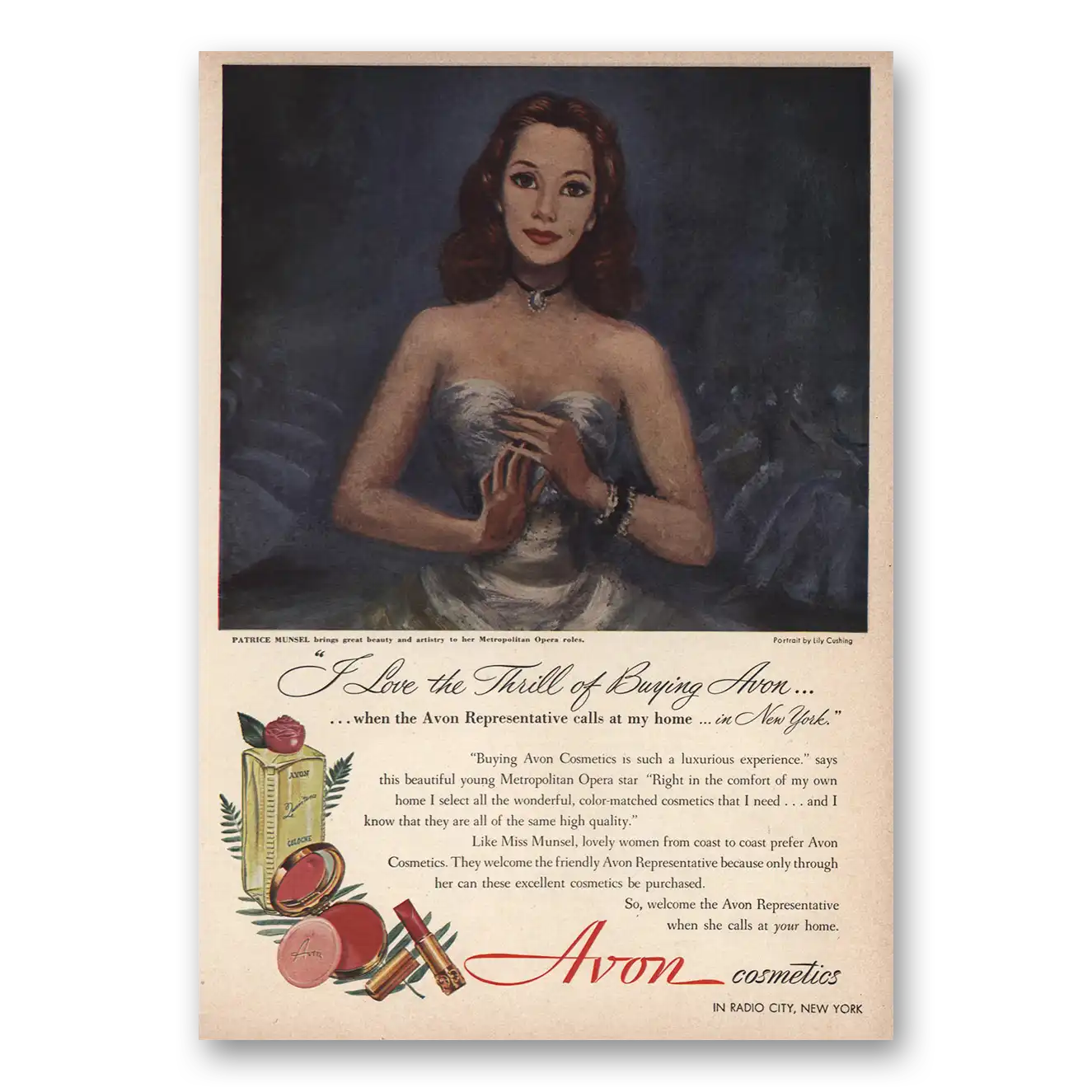 1949 Avon I Love the Thrill Vintage Magazine Print Ad