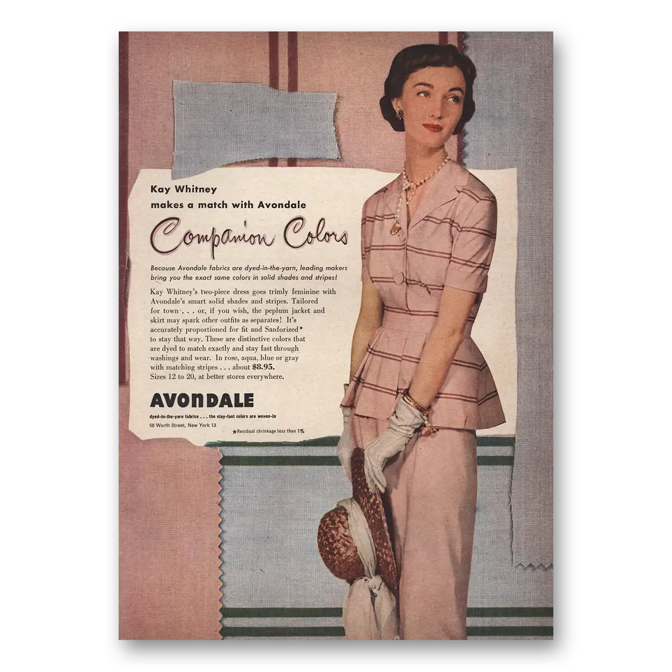 1949 Avondale Fabrics Kay Whitney Companion Colors Vintage Magazine Print Ad