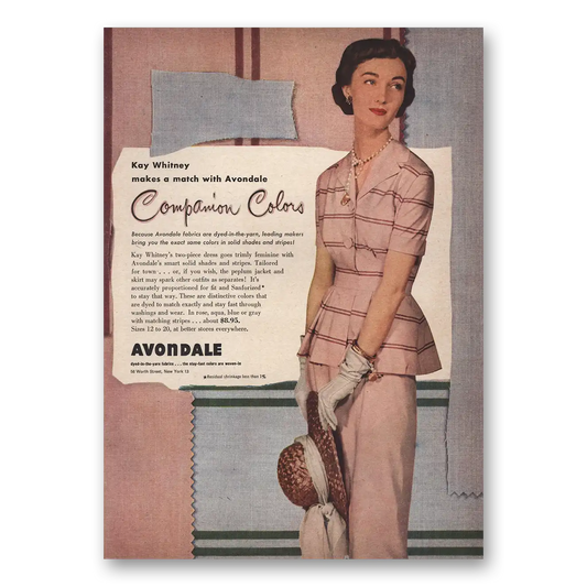 1949 Avondale Fabrics Kay Whitney Companion Colors Vintage Magazine Print Ad