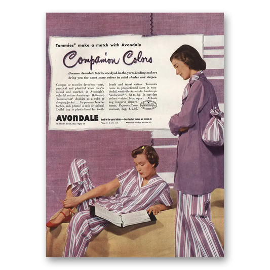 1949 Avondale Fabrics Companion Colors Pajamas Vintage Magazine Print Ad