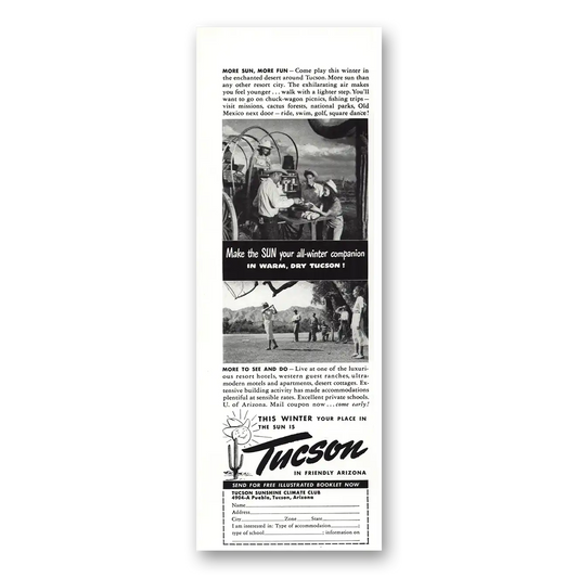 1949 Tucson Arizona More Sun More Fun Vintage Magazine Print Ad