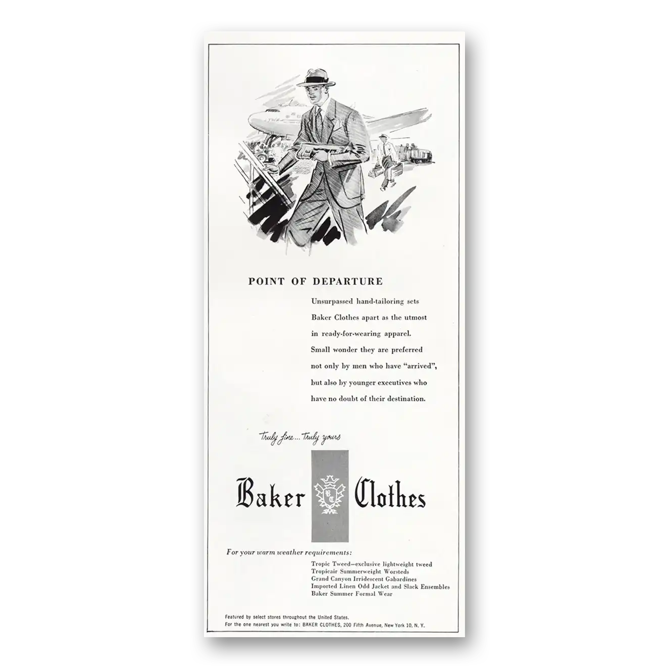 1949 Baker Clothes Point of Departure Vintage Magazine Print Ad