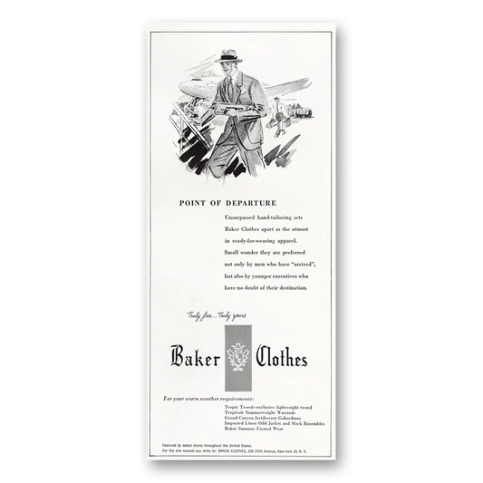 1949 Baker Clothes Point of Departure Vintage Magazine Print Ad