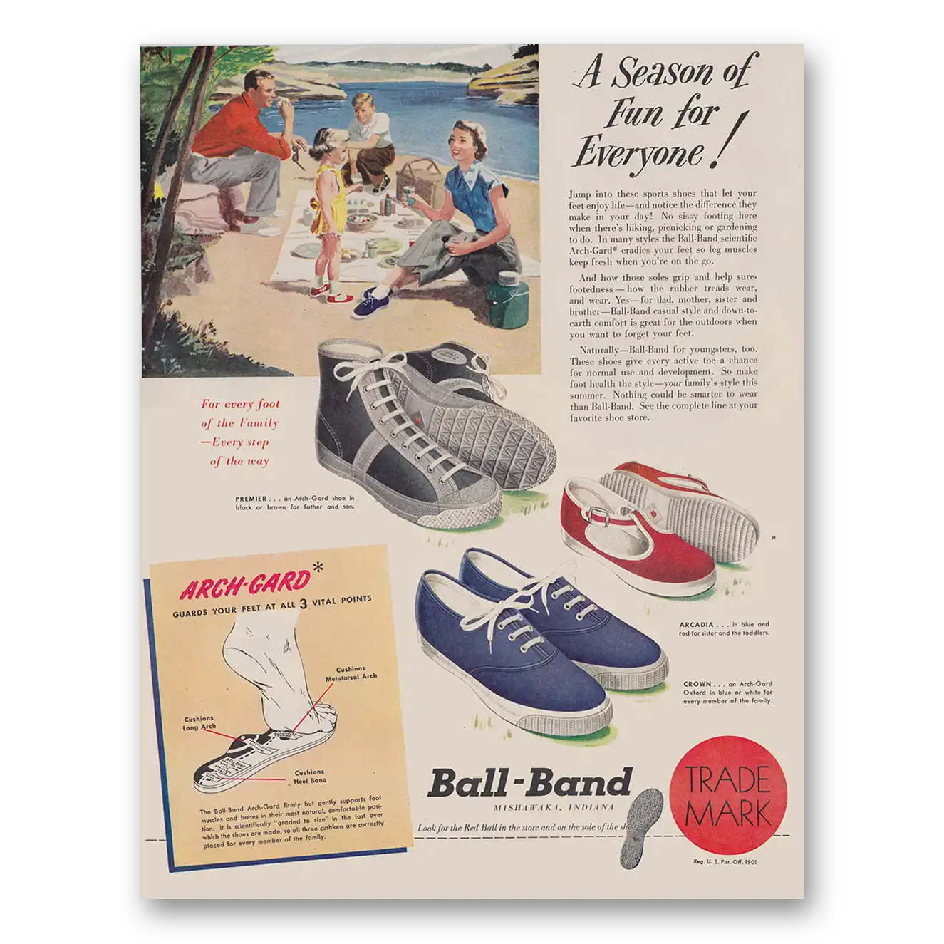 1949 Ball Band Shoes Season of Fun for Everyone Vintage Magazine Print Ad