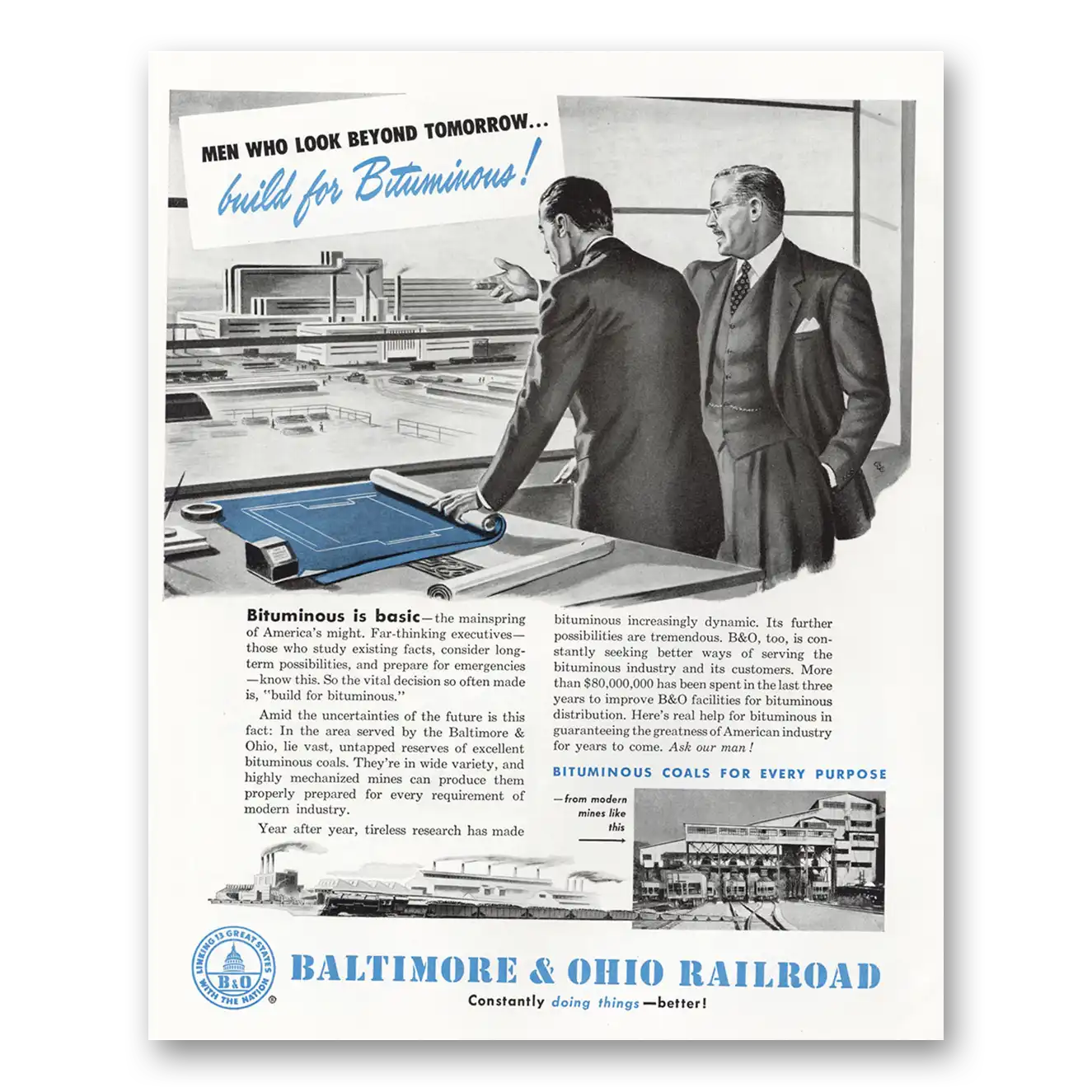 1949 Baltimore and Ohio Railroad Build For Bituminous Vintage Magazine Print Ad