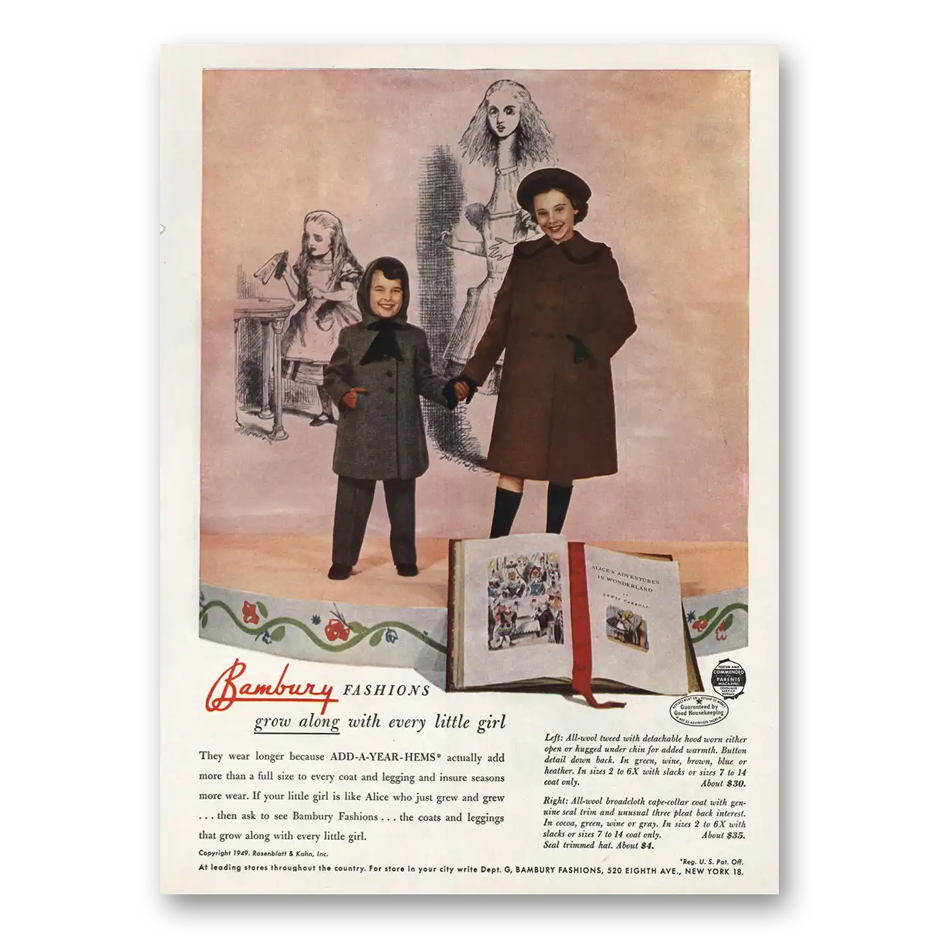 1949 Bambury Fashions Grow Along With Every Little Girl Vintage Magazine Print Ad