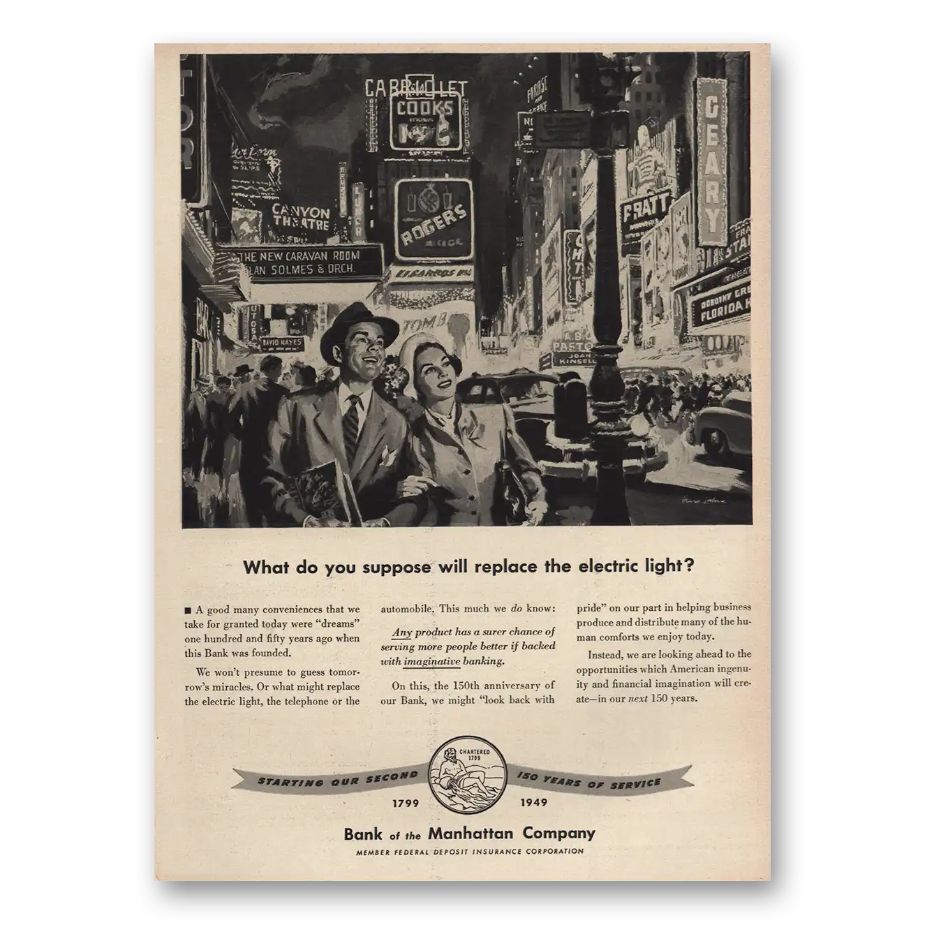 1949 Bank of Manhattan Replace the Electric Light Vintage Magazine Print Ad