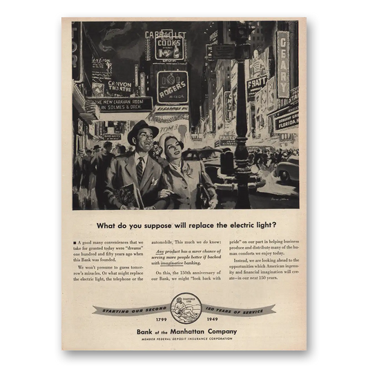 1949 Bank of Manhattan Replace the Electric Light Vintage Magazine Print Ad