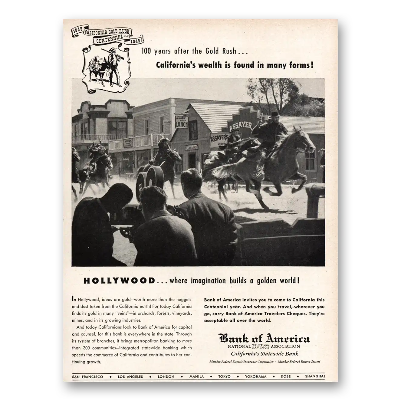 1949 Bank of America Hollywood Imagination Golden World Vintage Magazine Print Ad