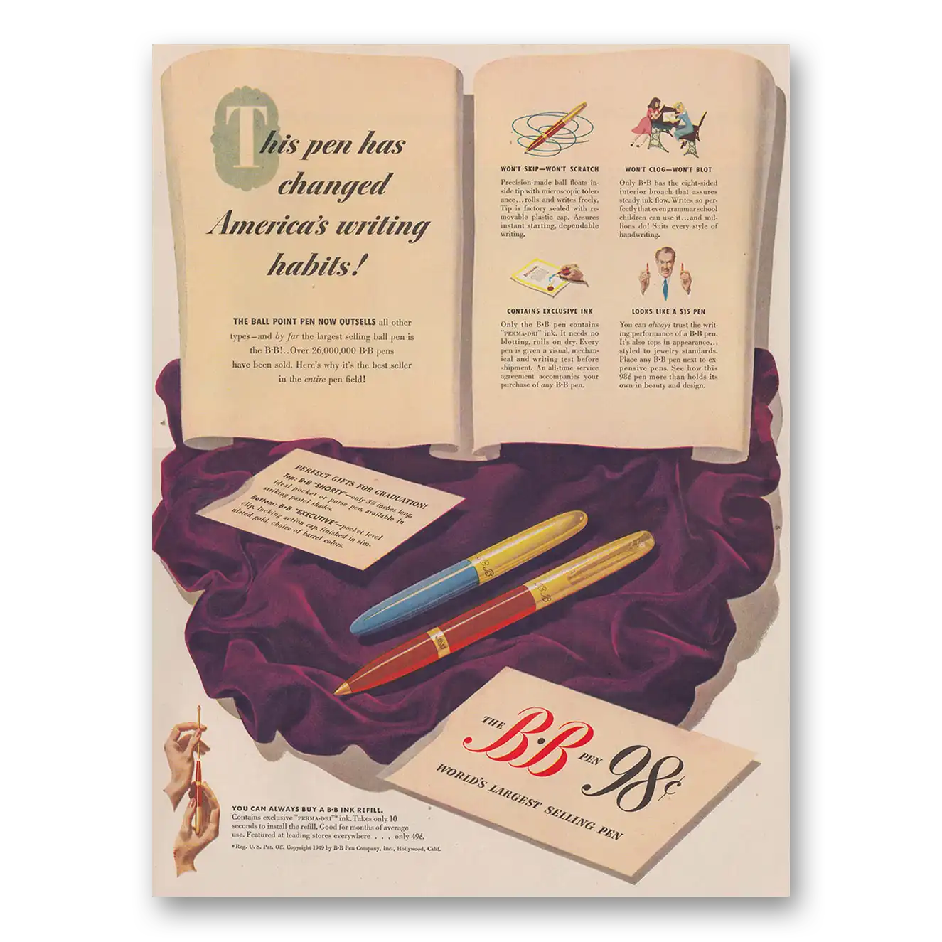 1949 BB Pen This Pen Has Changed Americas Writing Habits Vintage Magazine Print Ad