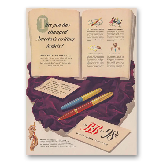 1949 BB Pen This Pen Has Changed Americas Writing Habits Vintage Magazine Print Ad