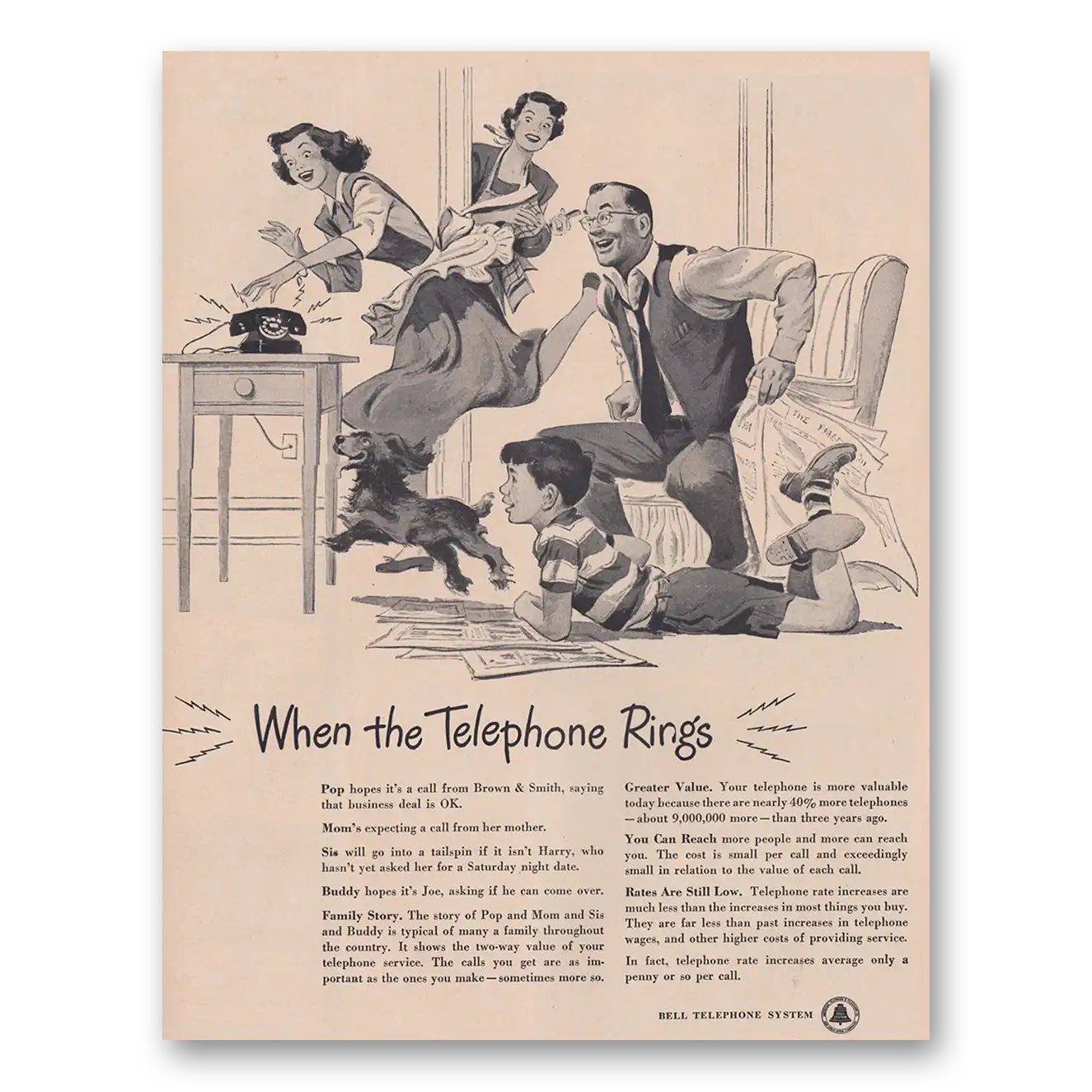 1949 Bell Telephone When the Telephone Rings Vintage Magazine Print Ad