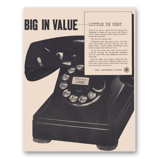 1949 Bell Telephone Big in Value Little in Cost Vintage Magazine Print Ad