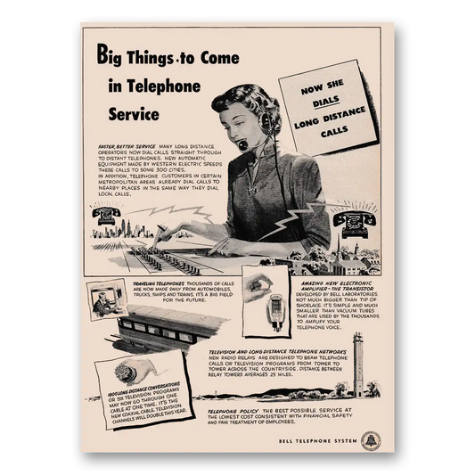 1949 Bell Telephone Now She Dials Long Distance Calls Vintage Magazine Print Ad