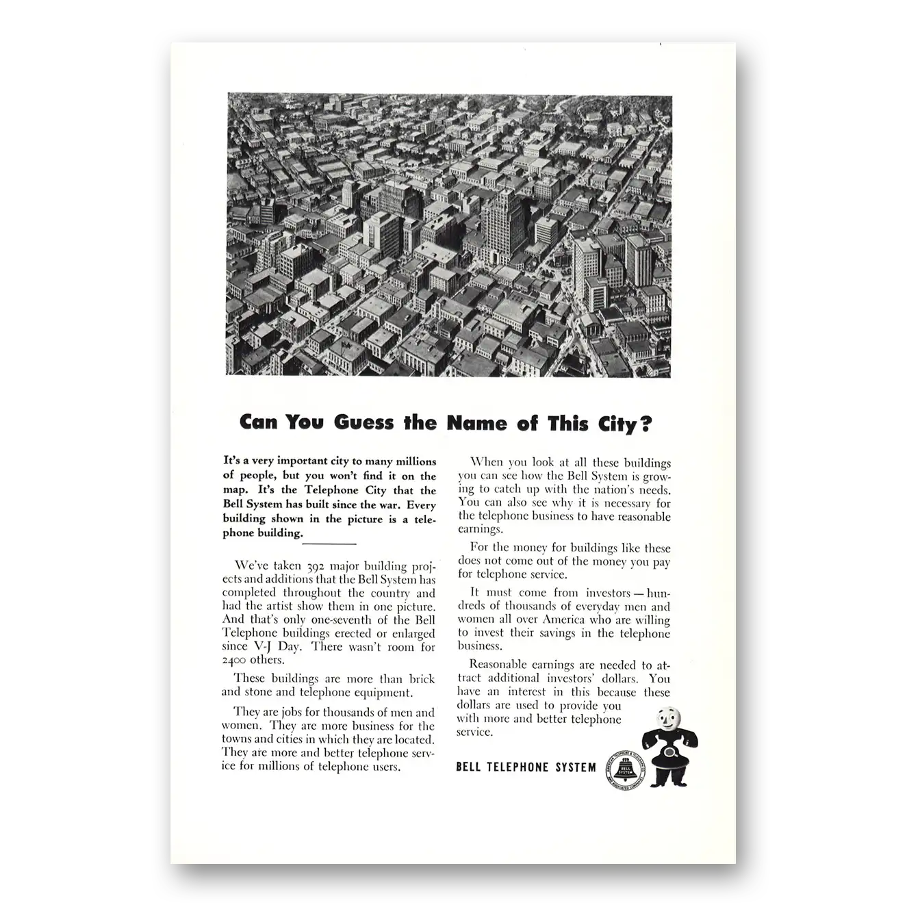 1949 Bell Telephone Guess Name of City Vintage Magazine Print Ad