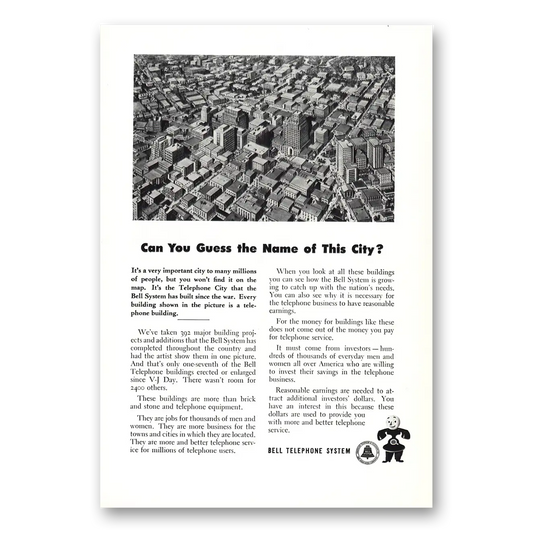 1949 Bell Telephone Guess Name of City Vintage Magazine Print Ad