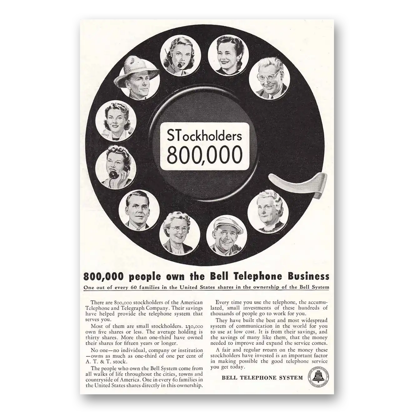 1949 Bell Telephone Stockholders Vintage Magazine Print Ad