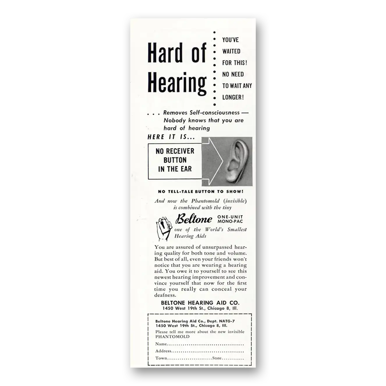 1949 Beltone Hearing Aid Hard of Hearing Vintage Magazine Print Ad