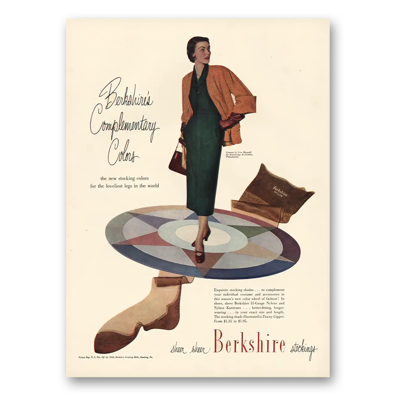 1949 Berkshire Stockings Complementary Colors Vintage Magazine Print Ad