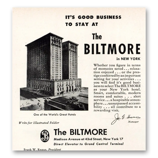 1949 Biltmore Hotel Good Business To Stay Vintage Magazine Print Ad