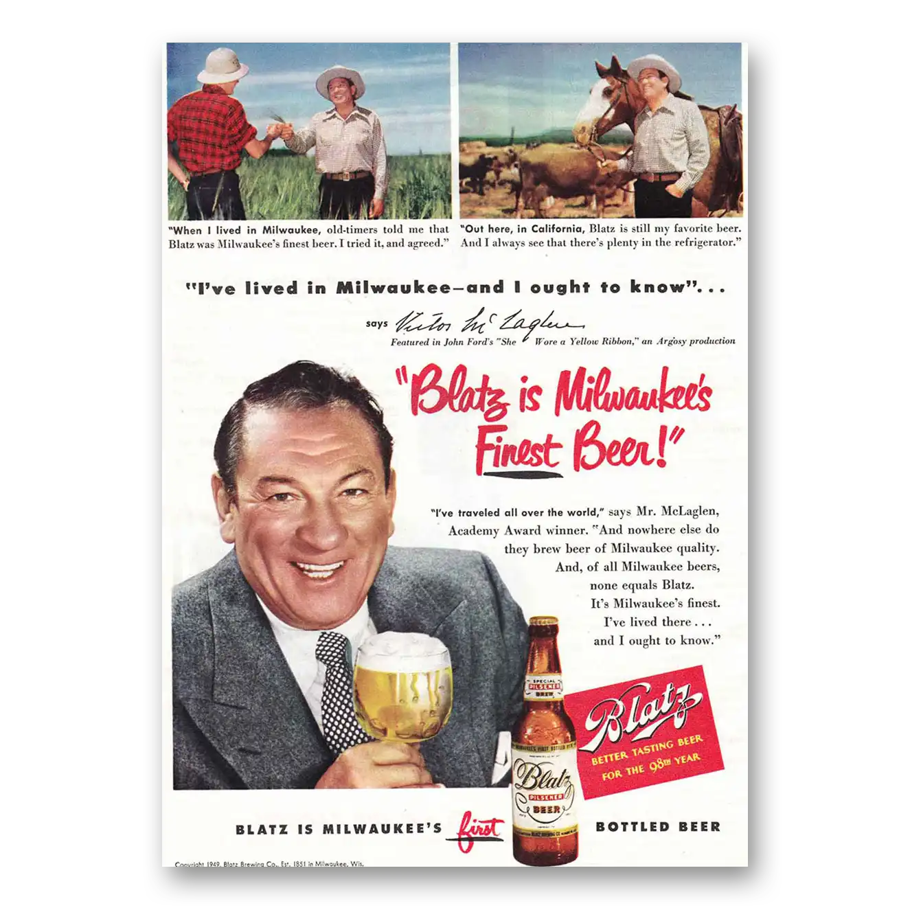 1949 Blatz Beer Milwaukees Finest Beer Vintage Magazine Print Ad