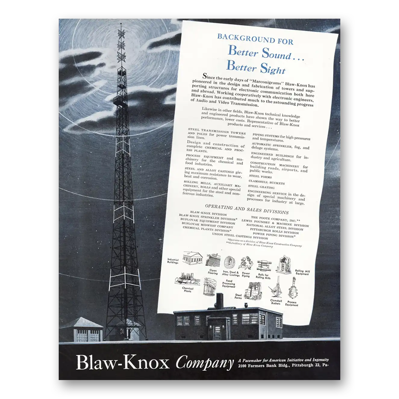 1949 Blaw Knox Company Better Sound Better Sight Vintage Magazine Print Ad