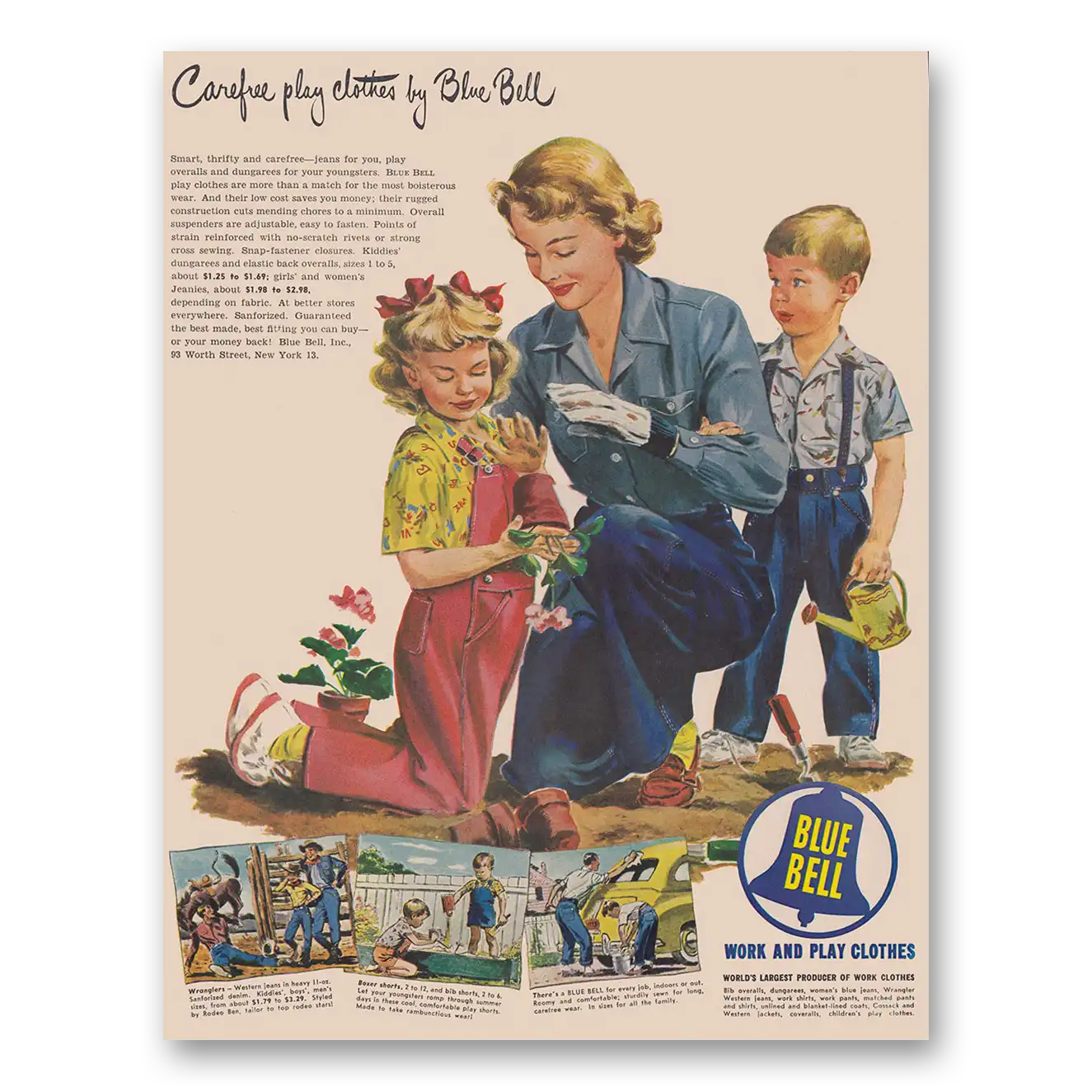 1949 Blue Bell Clothes Carefree Play Clothes Vintage Magazine Print Ad