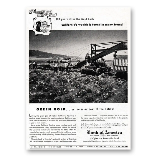 1949 Bank of America Green Gold for the Salad Bowl Vintage Magazine Print Ad