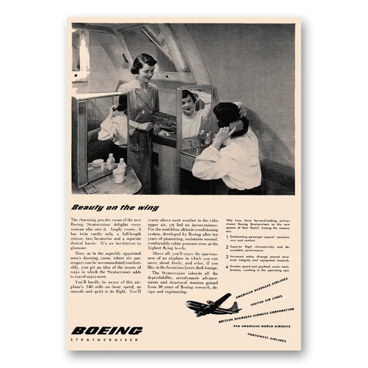 1949 Boeing Stratocruiser Beauty On the Wing Vintage Magazine Print Ad