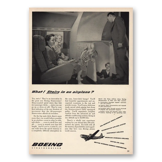 1949 Boeing Stairs In An Airplane Vintage Magazine Print Ad