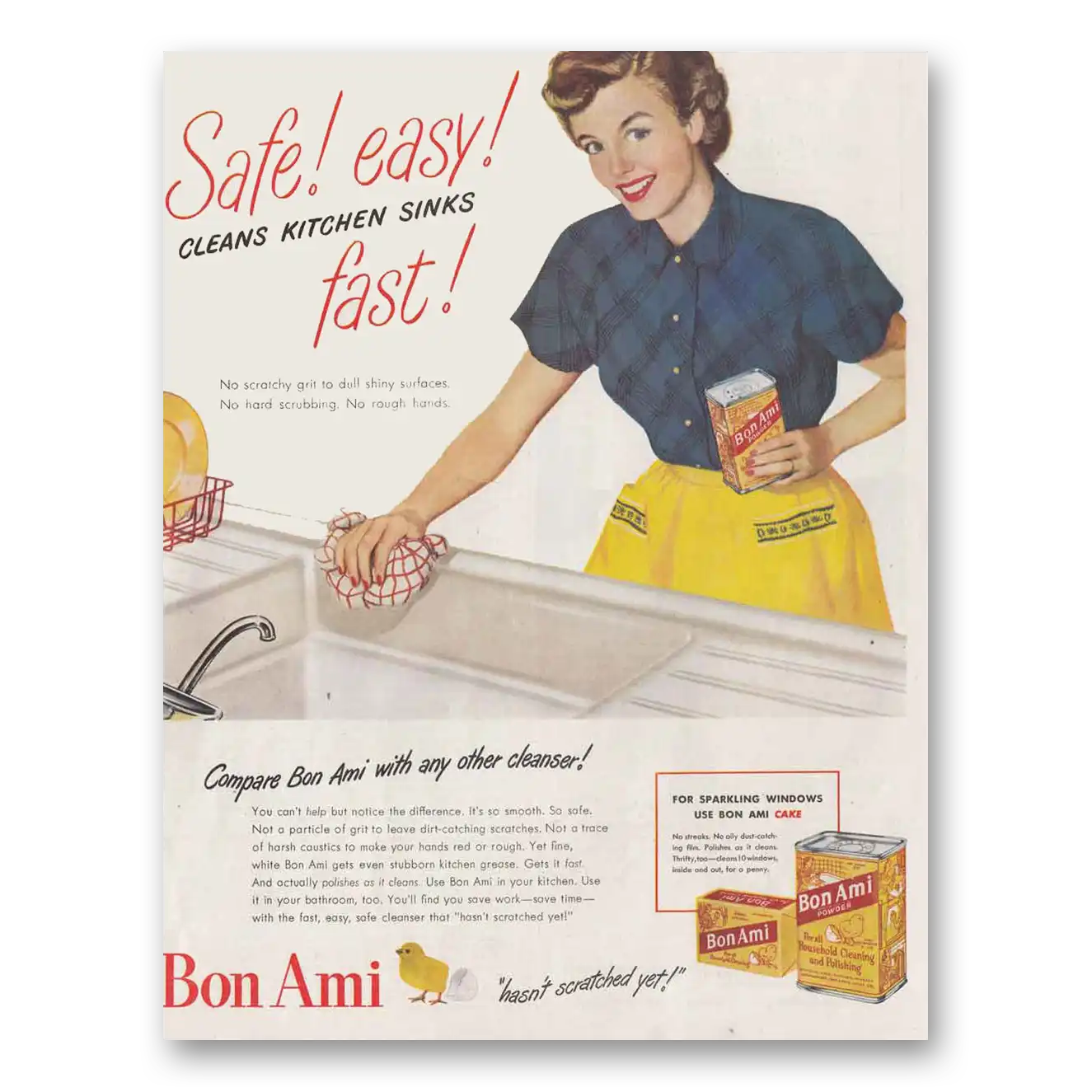 1949 Bon Ami Cleaning Powder Powder Cleans Kitchen Sinks Vintage Magazine Print Ad