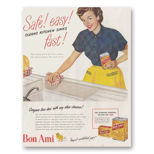 1949 Bon Ami Cleaning Powder Powder Cleans Kitchen Sinks Vintage Magazine Print Ad